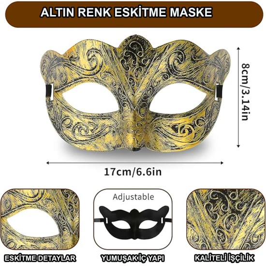 Altın Renk Eskitme Maskeli B Maskesi – Venedik Tarzı Parti Maskesi Altın Renk Eskitme Maskeli B Maskesi – Venedik Tarzı Parti Maskesi
