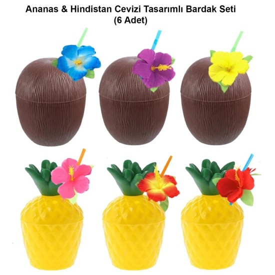 Ananas & Hindistan Cevizi Tasarımlı Pipetli Bardak Seti (6 Adet) Ananas & Hindistan Cevizi Tasarımlı Pipetli Bardak Seti (6 Adet)