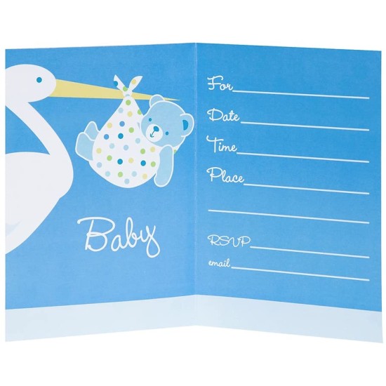 Baby Boy Stork Temalı Mavi Renk Baby Shower Davetiye 8 Adet Baby Boy Stork Temalı Mavi Renk Baby Shower Davetiye 8 Adet