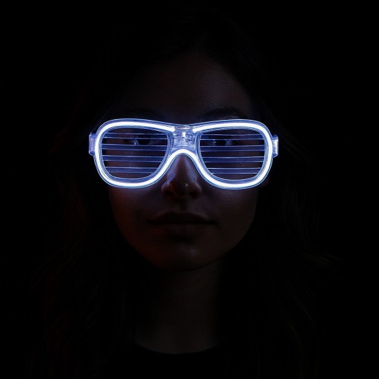 Beyaz Led Işıklı Parti Gözlüğü - Neon Glow Şerit Gözlük 3 Modlu Beyaz Led Işıklı Parti Gözlüğü - Neon Glow Şerit Gözlük 3 Modlu