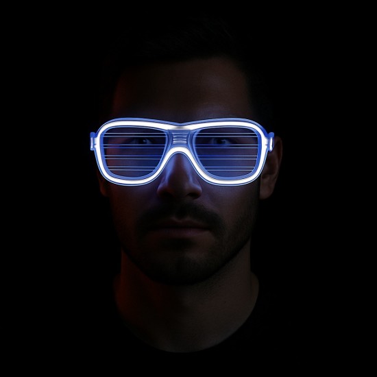 Beyaz Led Işıklı Parti Gözlüğü - Neon Glow Şerit Gözlük 3 Modlu Beyaz Led Işıklı Parti Gözlüğü - Neon Glow Şerit Gözlük 3 Modlu