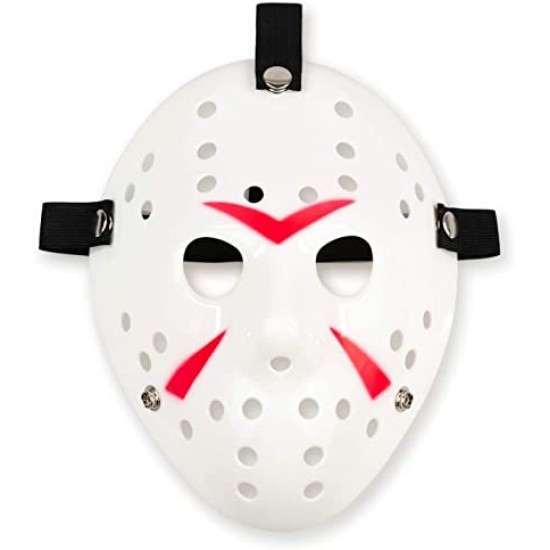Beyaz Renk Kırmızı Çizgili Tam Yüz Hokey Jason Maskesi Hannibal Maskesi Beyaz Renk Kırmızı Çizgili Tam Yüz Hokey Jason Maskesi Hannibal Maskesi