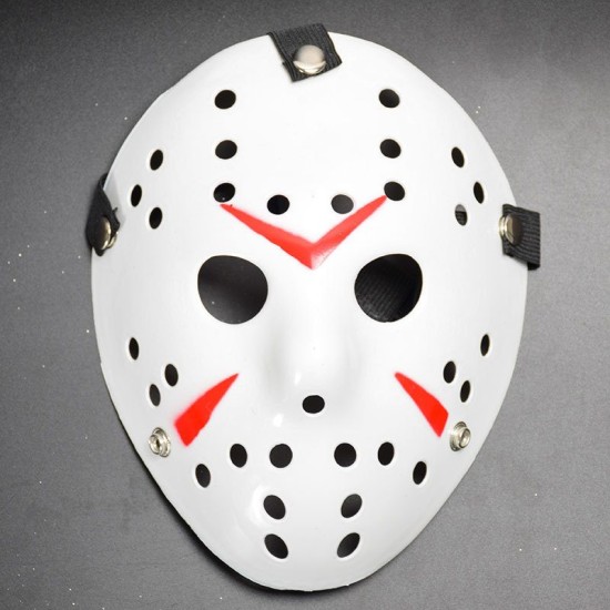 Beyaz Renk Kırmızı Çizgili Tam Yüz Hokey Jason Maskesi Hannibal Maskesi Beyaz Renk Kırmızı Çizgili Tam Yüz Hokey Jason Maskesi Hannibal Maskesi
