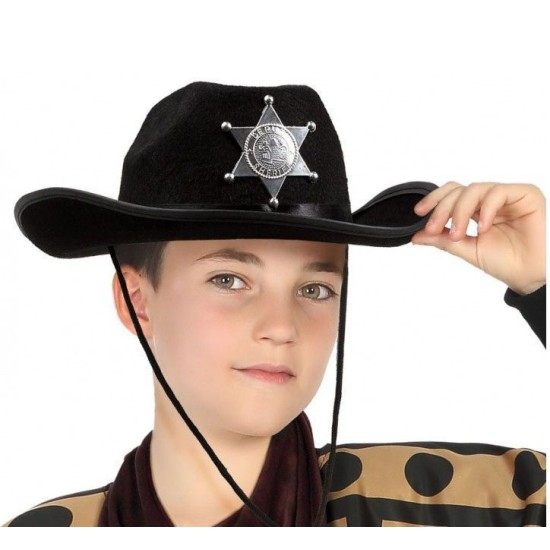 Çocuk Kovboy Şapkası Sheriff Şapkası Siyah Renk Çocuk Kovboy Şapkası Sheriff Şapkası Siyah Renk