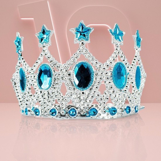 Çocuk Kraliçe Tacı - Mavi Yıldız İşlemeli Prenses Tacı 15x7 cm Çocuk Kraliçe Tacı - Mavi Yıldız İşlemeli Prenses Tacı 15x7 cm