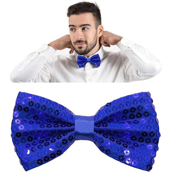 Gece Işıltısı Mavi Payetli Pullu Papyon 7x2 cm Gece Işıltısı Mavi Payetli Pullu Papyon 7x2 cm