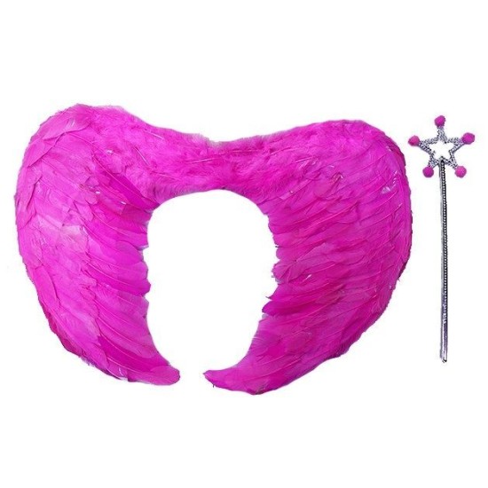 Gerçek Tüylü Katlanabilir Çocuk Pembe Melek Kanadı ve Asa Seti 40x55 cm Gerçek Tüylü Katlanabilir Çocuk Pembe Melek Kanadı ve Asa Seti 40x55 cm