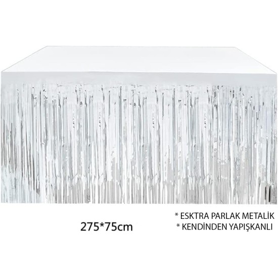 Gümüş Metalize Masa Eteği 275x75 cm – Kendinden Yapışkanlı Gümüş Metalize Masa Eteği 275x75 cm – Kendinden Yapışkanlı