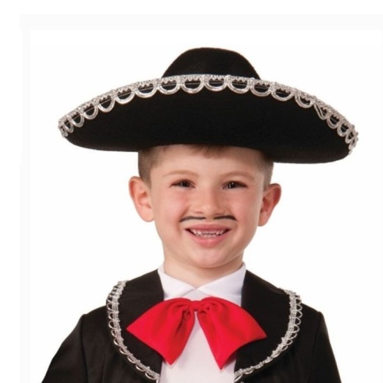 Gümüş Renk Şeritli Meksika Mariachi Latin Şapkası 55 cm Çocuk Gümüş Renk Şeritli Meksika Mariachi Latin Şapkası 55 cm Çocuk