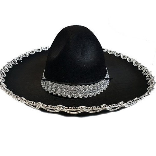 Gümüş Renk Şeritli Meksika Mariachi Latin Şapkası 55 cm Çocuk Gümüş Renk Şeritli Meksika Mariachi Latin Şapkası 55 cm Çocuk