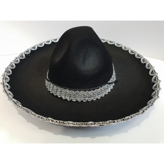 Gümüş Renk Şeritli Meksika Mariachi Latin Şapkası 55 cm Çocuk Gümüş Renk Şeritli Meksika Mariachi Latin Şapkası 55 cm Çocuk