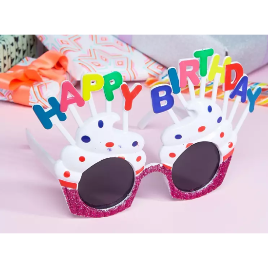 Happy Birthday Yazılı Beyaz Fuşya Renk Parti Gözlüğü 12x7 cm Happy Birthday Yazılı Beyaz Fuşya Renk Parti Gözlüğü 12x7 cm