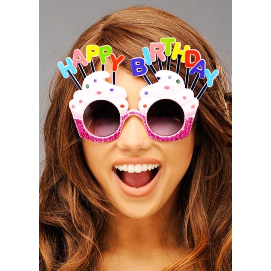 Happy Birthday Yazılı Beyaz Fuşya Renk Parti Gözlüğü 12x7 cm Happy Birthday Yazılı Beyaz Fuşya Renk Parti Gözlüğü 12x7 cm