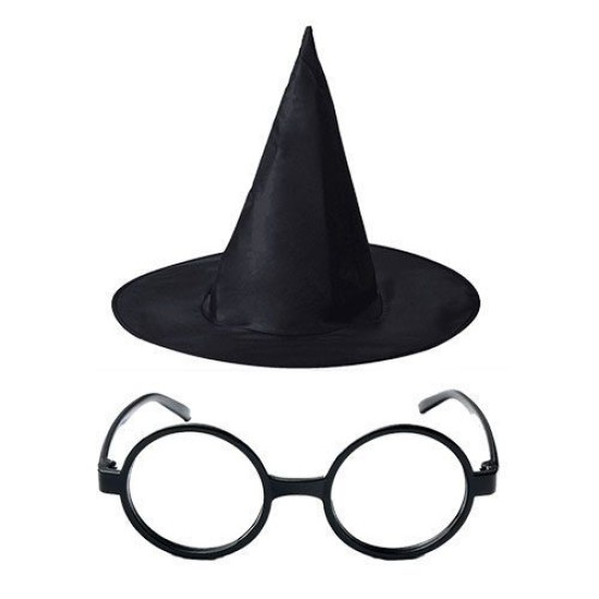 Harry Potter Büyücü Şapkası ve Harry Potter Büyücü Gözlüğü Siyah Renk Harry Potter Büyücü Şapkası ve Harry Potter Büyücü Gözlüğü Siyah Renk