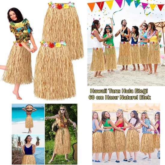 Hawaii Tarzı Hula Eteği – 60 cm Hasır Naturel Etek Hawaii Tarzı Hula Eteği – 60 cm Hasır Naturel Etek