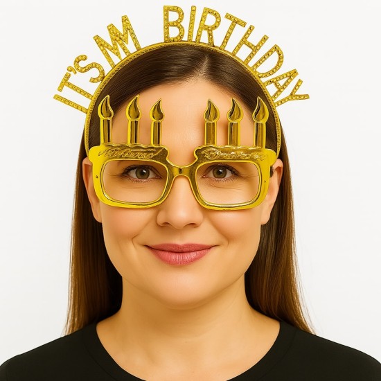 İt's My Birthday Yazılı Taç ve Mum Şekilli Gözlük Seti Altın Renk İt's My Birthday Yazılı Taç ve Mum Şekilli Gözlük Seti Altın Renk