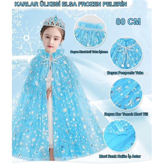 Karlar Ülkesi Elsa Frozen Mavi Pelerin – 80 cm Kar Desenli Çocuk Pelerini ( Taç Hariç ) Karlar Ülkesi Elsa Frozen Mavi Pelerin – 80 cm Kar Desenli Çocuk Pelerini ( Taç Hariç )