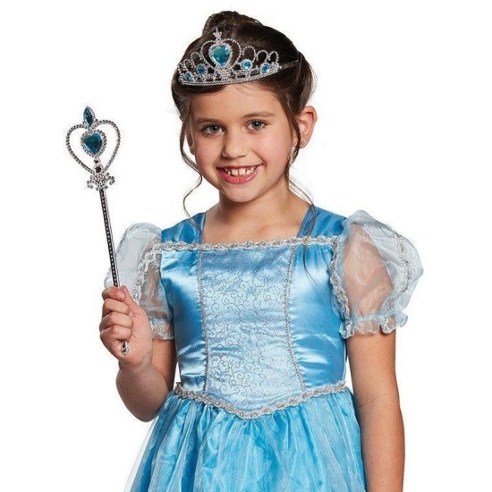 Karlar Ülkesi Elsa Mavi Kalpli Taç ve Mavi Asa Seti Çocuk Boy Karlar Ülkesi Elsa Mavi Kalpli Taç ve Mavi Asa Seti Çocuk Boy