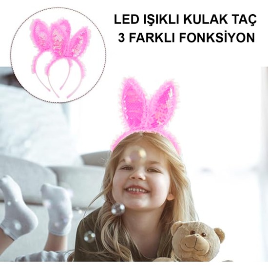 Kenarları Dantelli Fuşya Pullu Payetli Led Işıklı Tavşan Kulak Taç 23x19 cm Kenarları Dantelli Fuşya Pullu Payetli Led Işıklı Tavşan Kulak Taç 23x19 cm