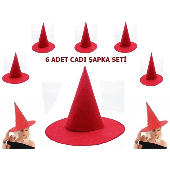 Kırmızı Renk Keçe Cadı Şapkası Yetişkin Çocuk Uyumlu 6 Adet Kırmızı Renk Keçe Cadı Şapkası Yetişkin Çocuk Uyumlu 6 Adet
