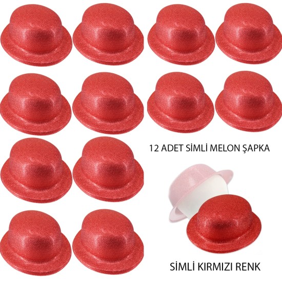 Kırmızı Renk Simli Melon Yuvarlak Parti Şapkası 12 Adet Kırmızı Renk Simli Melon Yuvarlak Parti Şapkası 12 Adet