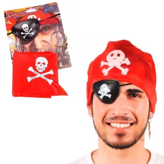 Korsan Bandana Korsan Göz Maskesi ve Korsan Küpesi 3 lü Kostüm Seti Korsan Bandana Korsan Göz Maskesi ve Korsan Küpesi 3 lü Kostüm Seti