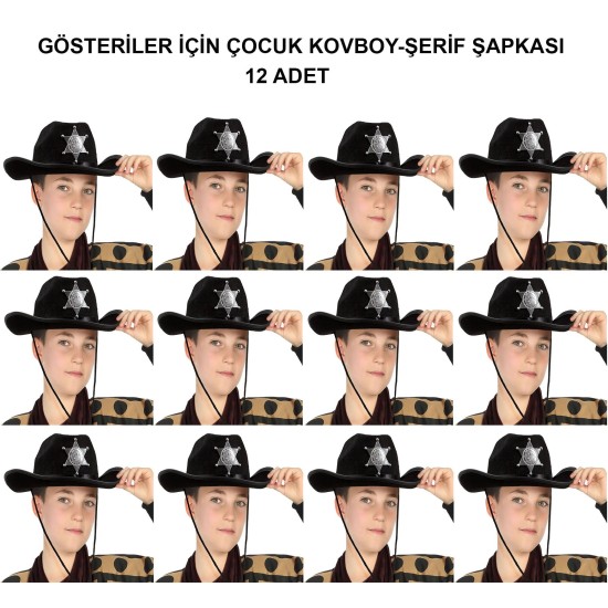 Kovboy Şerif Şapkası Siyah 12 Adet - Kostüm, Parti ve Gösteri Şapkası Kovboy Şerif Şapkası Siyah 12 Adet - Kostüm, Parti ve Gösteri Şapkası