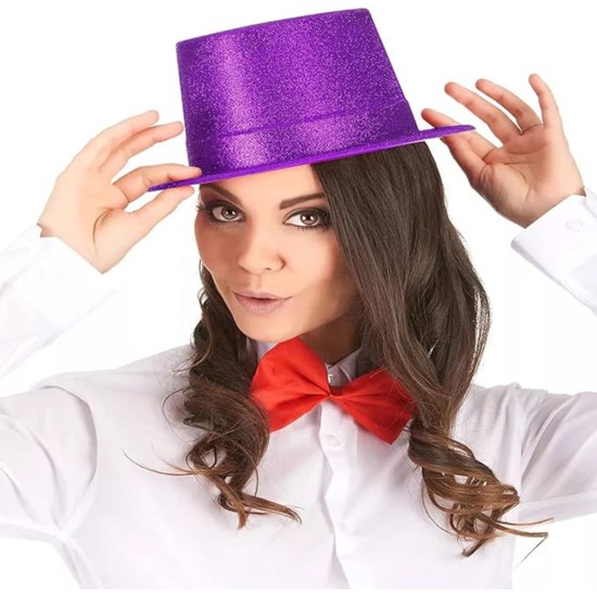 Koyu Mor Renk Violet Parıltılı Simli Fötr Silindir Parti Şapkası Koyu Mor Renk Violet Parıltılı Simli Fötr Silindir Parti Şapkası
