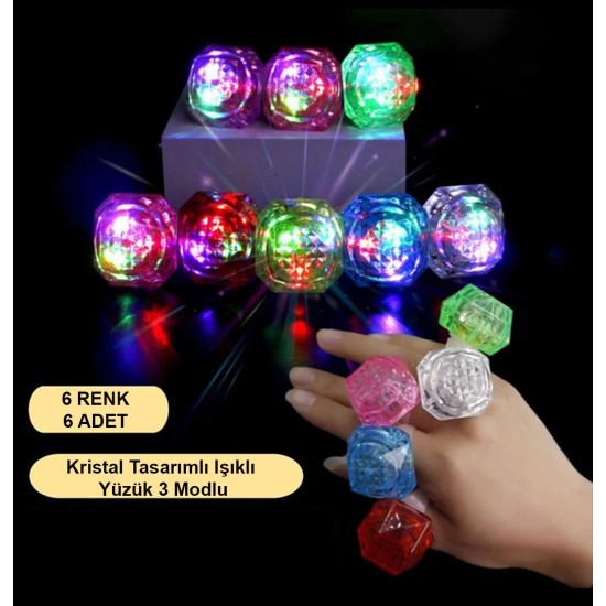 Kristal LED Parti Yüzük Seti (6'lı) Kristal LED Parti Yüzük Seti (6'lı)