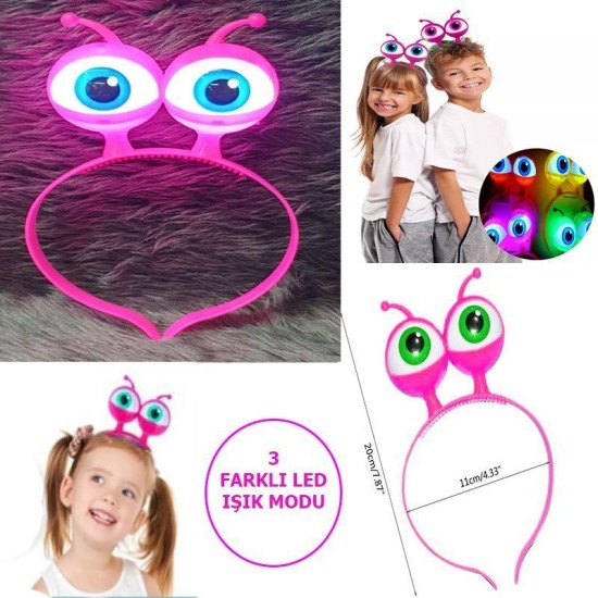 Led Işıklı & Pilli 3 Farklı Modda Yanan Uzaylı Göz Parti Tacı Pembe Renk 18x12 cm Led Işıklı & Pilli 3 Farklı Modda Yanan Uzaylı Göz Parti Tacı Pembe Renk 18x12 cm