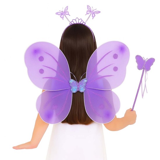 Lila Mor Kelebek Kız Seti – 50 cm Kelebek Kanadı, Taç ve Asa Lila Mor Kelebek Kız Seti – 50 cm Kelebek Kanadı, Taç ve Asa