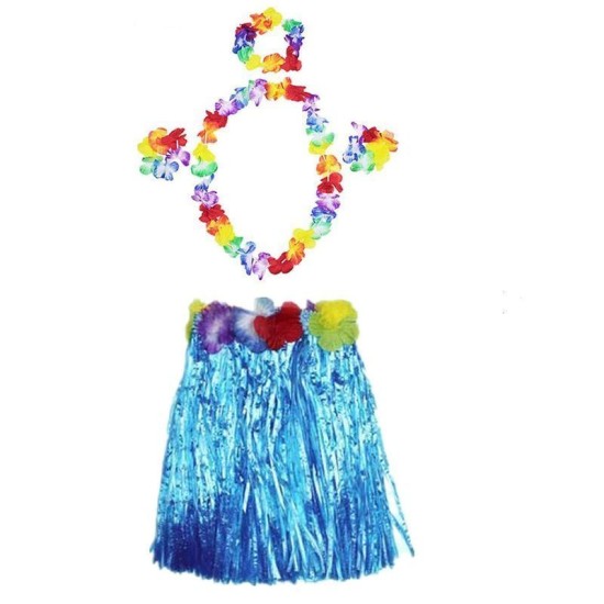 Luau ha Hawaii Partisi Etek Taç ve Bileklik Seti Mavi Luau ha Hawaii Partisi Etek Taç ve Bileklik Seti Mavi