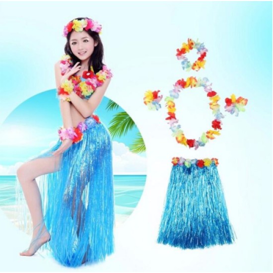 Luau ha Hawaii Partisi Etek Taç ve Bileklik Seti Mavi Luau ha Hawaii Partisi Etek Taç ve Bileklik Seti Mavi