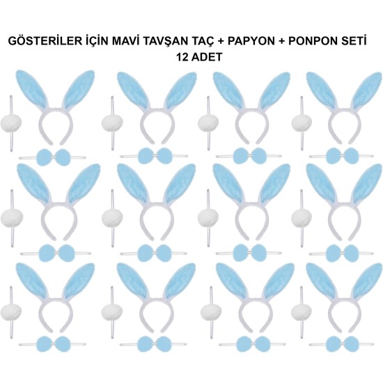 Mavi Tavşan Kostüm Seti – Taç, Papyon, Ponpon (12’li Paket) Mavi Tavşan Kostüm Seti – Taç, Papyon, Ponpon (12’li Paket)