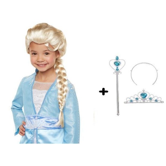 Örgülü Karlar Ülkesi Frozen Elsa Peruğu Tacı ve Sopası Çocuk Boy Örgülü Karlar Ülkesi Frozen Elsa Peruğu Tacı ve Sopası Çocuk Boy