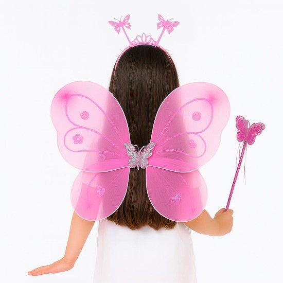 Pembe Kelebek Kız Seti – 50 cm Kelebek Kanadı, Taç ve Asa Pembe Kelebek Kız Seti – 50 cm Kelebek Kanadı, Taç ve Asa