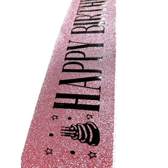 Pembe Üzeri Siyah Büyük Happy Birthday Yazılı Simli Işıltılı Kuşak Kemer 10 cm Genişlik Pembe Üzeri Siyah Büyük Happy Birthday Yazılı Simli Işıltılı Kuşak Kemer 10 cm Genişlik