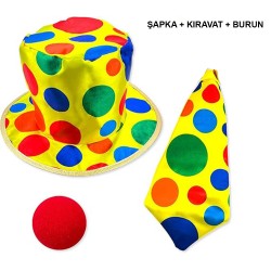 Renkli Palyaço Kostüm Seti – 3 Parça Aksesuar (Şapka, Kravat, B)