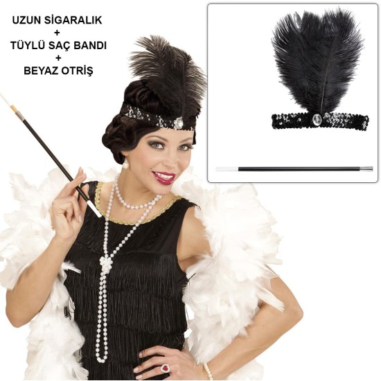 Retro Charliston Otrişli Aksesuar Seti – 20'ler 90'lar Gatsby Kostüm Seti Retro Charliston Otrişli Aksesuar Seti – 20'ler 90'lar Gatsby Kostüm Seti
