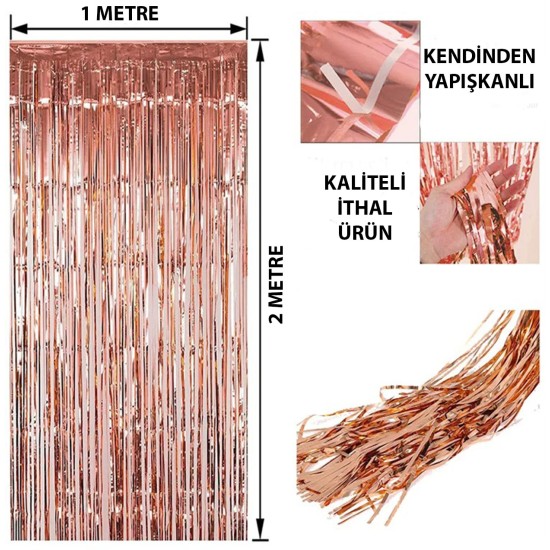 Rose Gold Püsküllü Kapı Perdesi - Parti, Bekarlığa Veda, Doğum Günü 1x2 m Rose Gold Püsküllü Kapı Perdesi - Parti, Bekarlığa Veda, Doğum Günü 1x2 m