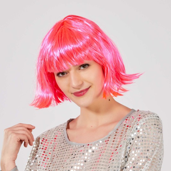 Şeker Pembe Renk Parti Peruğu Küt Saç Şeker Pembe Renk Parti Peruğu Küt Saç