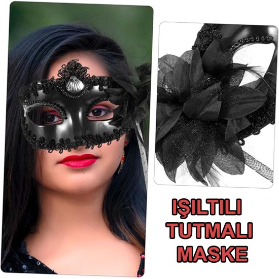 Siyah Işıltılı Tutmalı Fotoğraf Çekimi Maskesi 18x29 cm Siyah Işıltılı Tutmalı Fotoğraf Çekimi Maskesi 18x29 cm