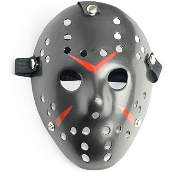 Siyah Renk Kırmızı Çizgili Tam Yüz Hokey Jason Maskesi Hannibal Maskesi Siyah Renk Kırmızı Çizgili Tam Yüz Hokey Jason Maskesi Hannibal Maskesi