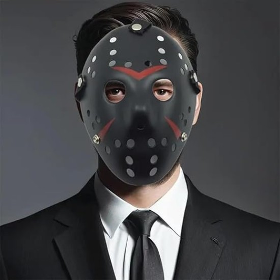 Siyah Renk Kırmızı Çizgili Tam Yüz Hokey Jason Maskesi Hannibal Maskesi Siyah Renk Kırmızı Çizgili Tam Yüz Hokey Jason Maskesi Hannibal Maskesi