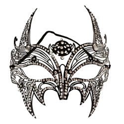 Siyah Renk Lazer Kesim Üzeri Kristal Taşlı Metal Lüks Maske B Parti