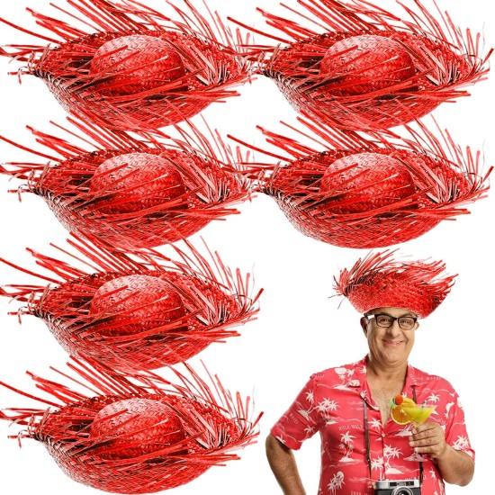 Tropikal Parti Kırmızı Hasır Hawaii Şapkası 13x36 cm Tropikal Parti Kırmızı Hasır Hawaii Şapkası 13x36 cm