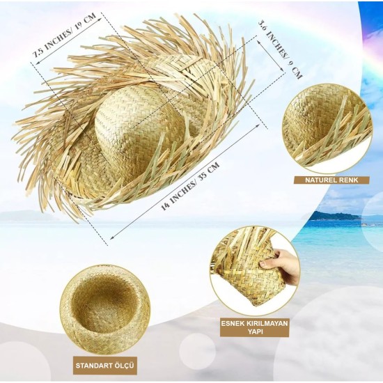Tropikal Parti Naturel Hasır Hawaii Şapkası 13x36 cm Tropikal Parti Naturel Hasır Hawaii Şapkası 13x36 cm