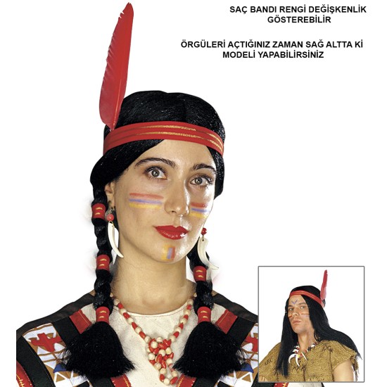 Tüylü Örgülü Hint Peruğu Kızılderili Peruğu Tüylü Örgülü Hint Peruğu Kızılderili Peruğu