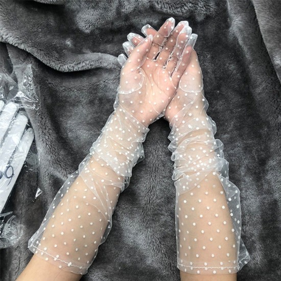 Uzun Boy Beyaz Puantiyeli Beyaz Renk Yetişkin Tül Eldiven 55 cm Uzun Boy Beyaz Puantiyeli Beyaz Renk Yetişkin Tül Eldiven 55 cm