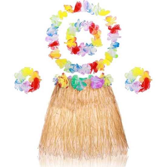 Yetişkin Çocuk Hawaii Parti Seti - 40 cm Naturel Etek + Çiçek Aksesuarlar (5 Parça) Yetişkin Çocuk Hawaii Parti Seti - 40 cm Naturel Etek + Çiçek Aksesuarlar (5 Parça)